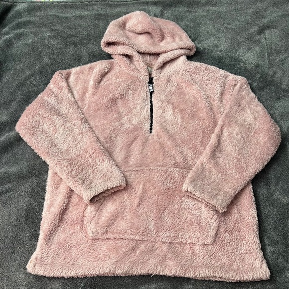Victoria's Secret PINK Tops - Victoria's Secret PINK Sherpa Fleece Quarter Zip Hoodie Dusty Rose Pink Medium